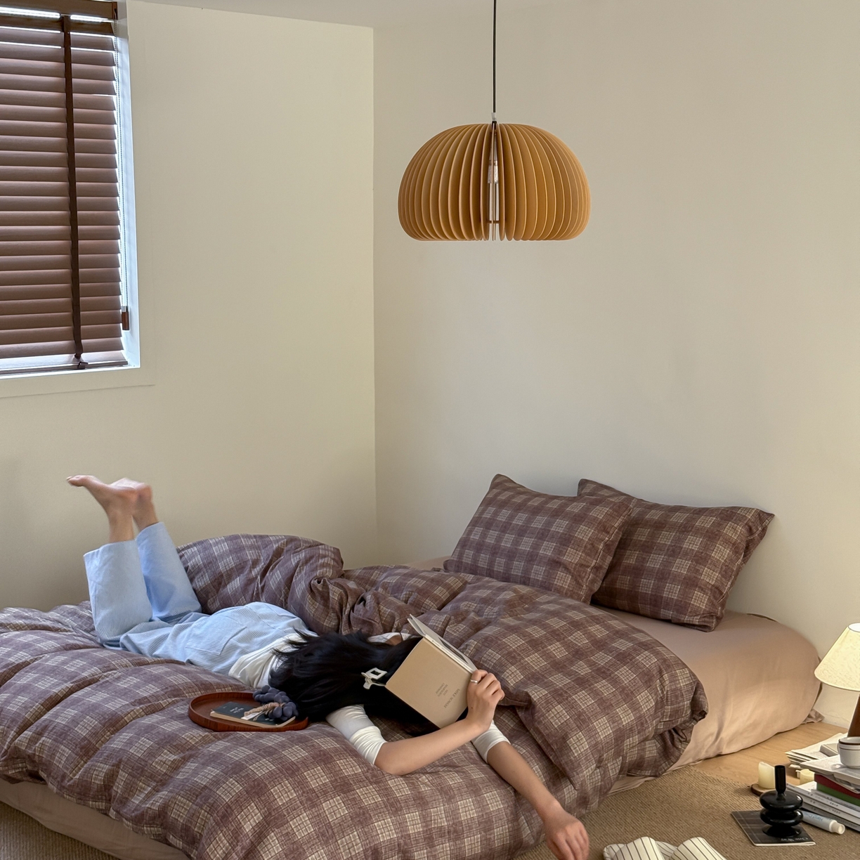 91家纺网 家纺一手货源 找家纺 窝米 2025新品全棉纯棉双层纱简约条格四件套系列第一组 致在-红