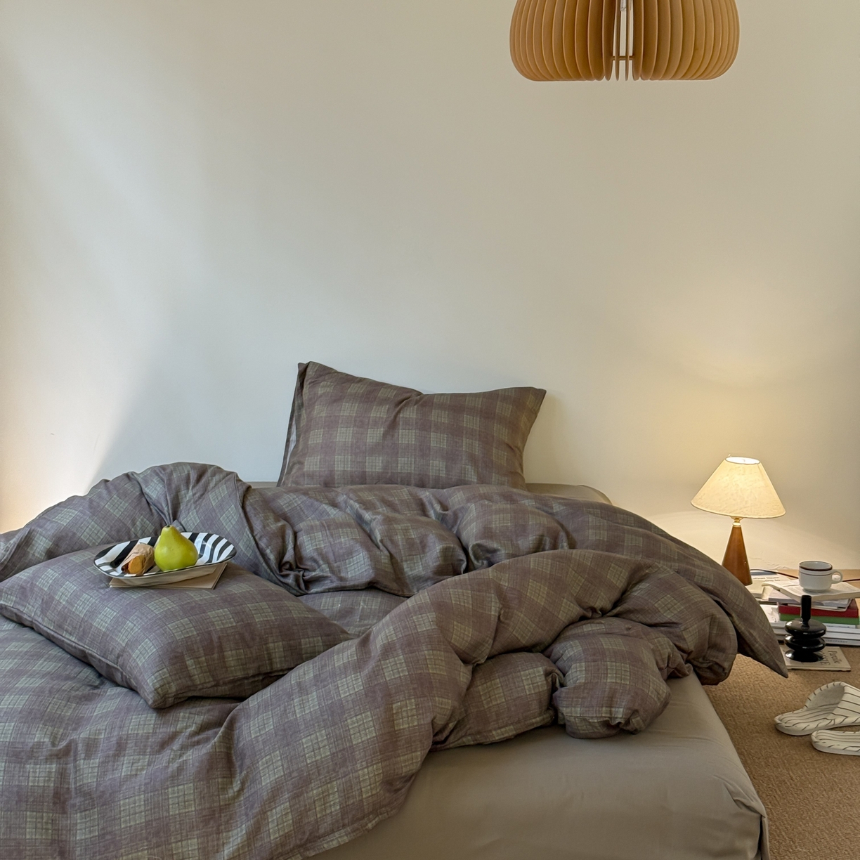 91家纺网 家纺一手货源 找家纺 窝米 2025新品全棉纯棉双层纱简约条格四件套系列第一组 致在-绿