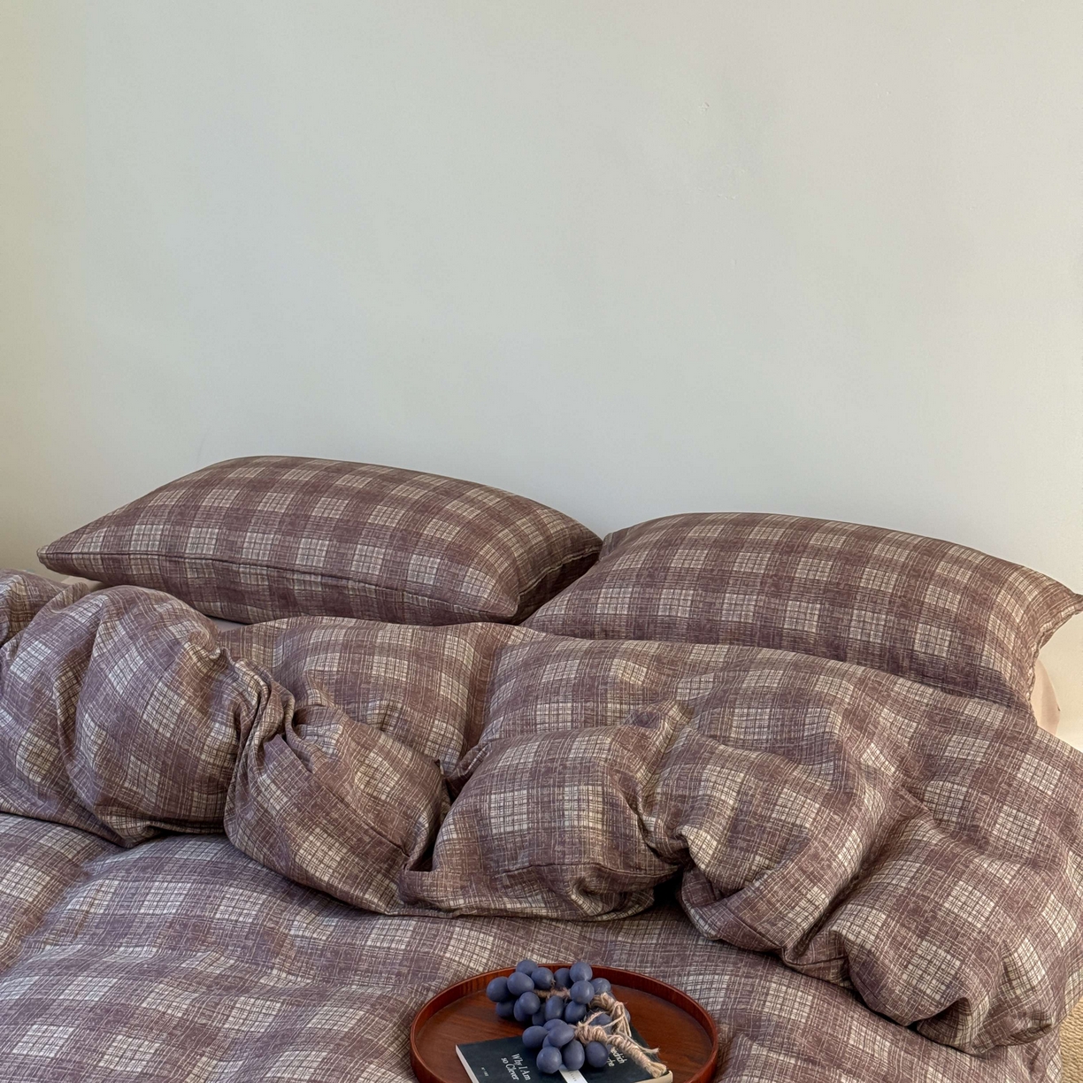 91家纺网 家纺一手货源 找家纺 窝米 2025新品全棉纯棉双层纱简约条格四件套系列第一组 致在-红