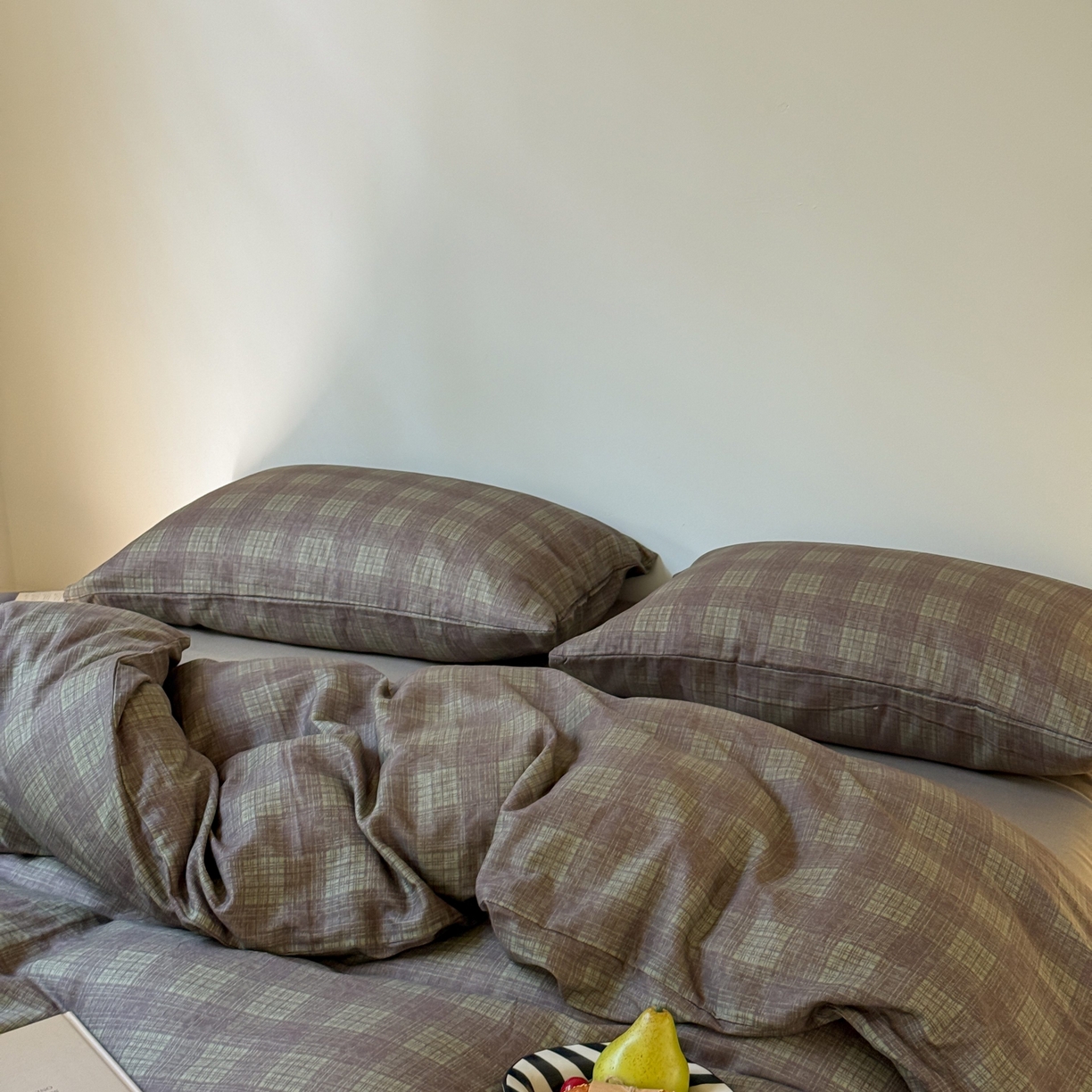 91家纺网 家纺一手货源 找家纺 窝米 2025新品全棉纯棉双层纱简约条格四件套系列第一组 致在-绿