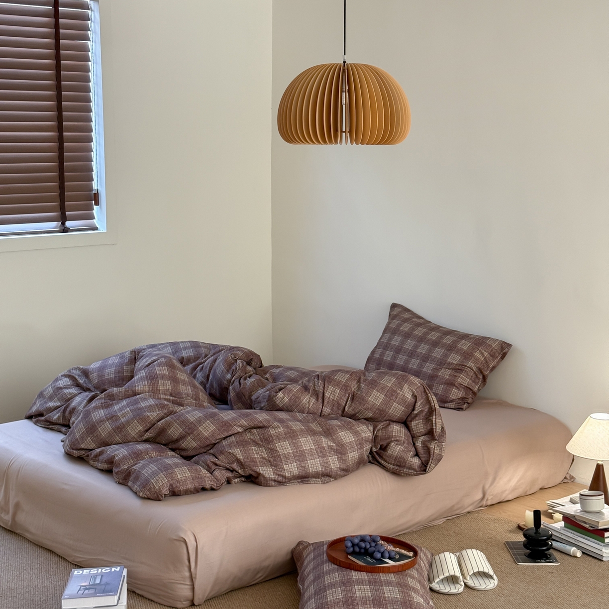 91家纺网 家纺一手货源 找家纺 窝米 2025新品全棉纯棉双层纱简约条格四件套系列第一组 致在-红