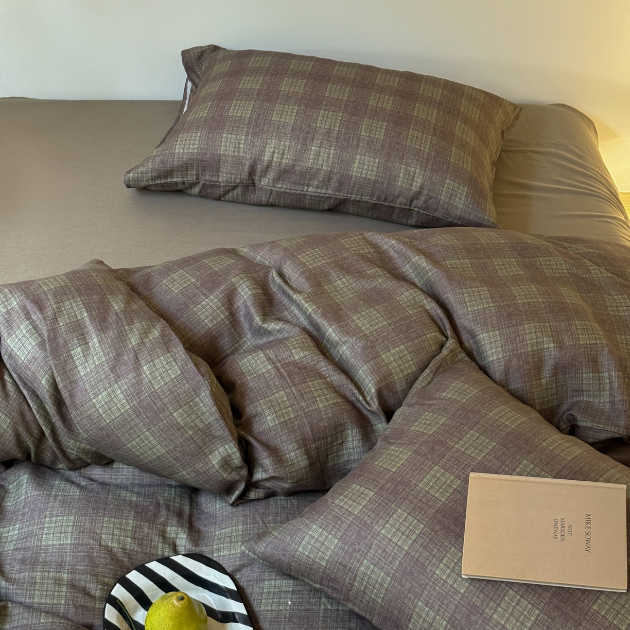 91家纺网 家纺一手货源 找家纺 窝米 2025新品全棉纯棉双层纱简约条格四件套系列第一组 致在-绿