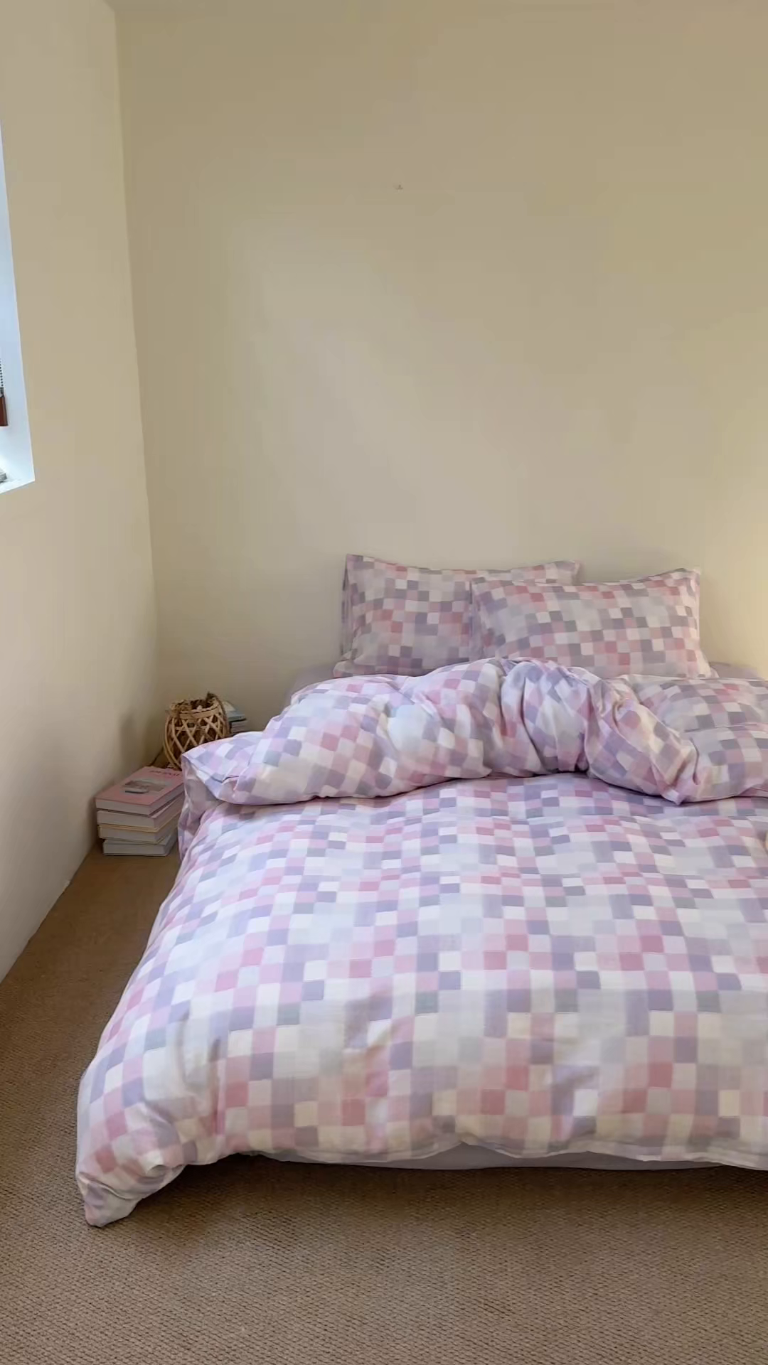 91家纺网 家纺一手货源 找家纺 窝米 2025新品全棉纯棉双层纱简约条格四件套系列第一组 蔚集-粉