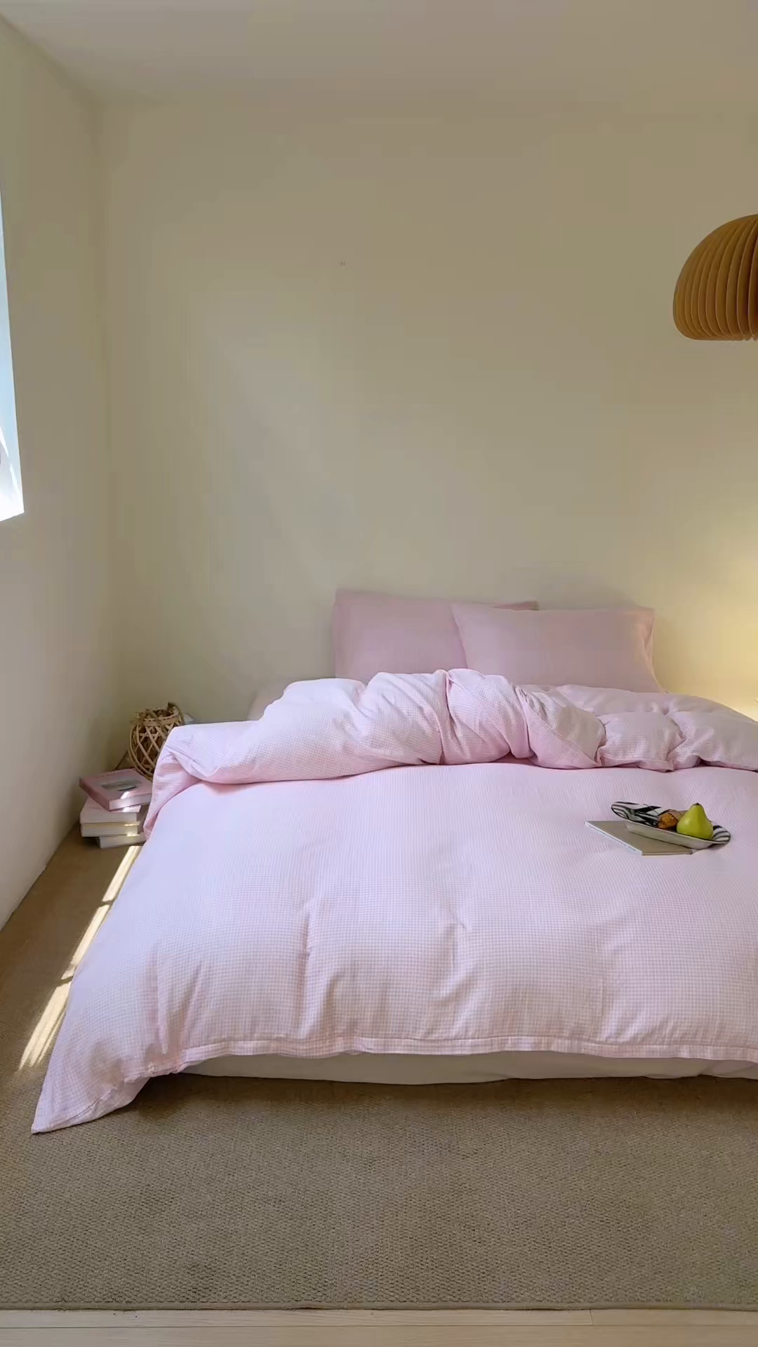 91家纺网 家纺一手货源 找家纺 窝米 2025新品全棉纯棉双层纱简约条格四件套系列第一组 品小格-粉