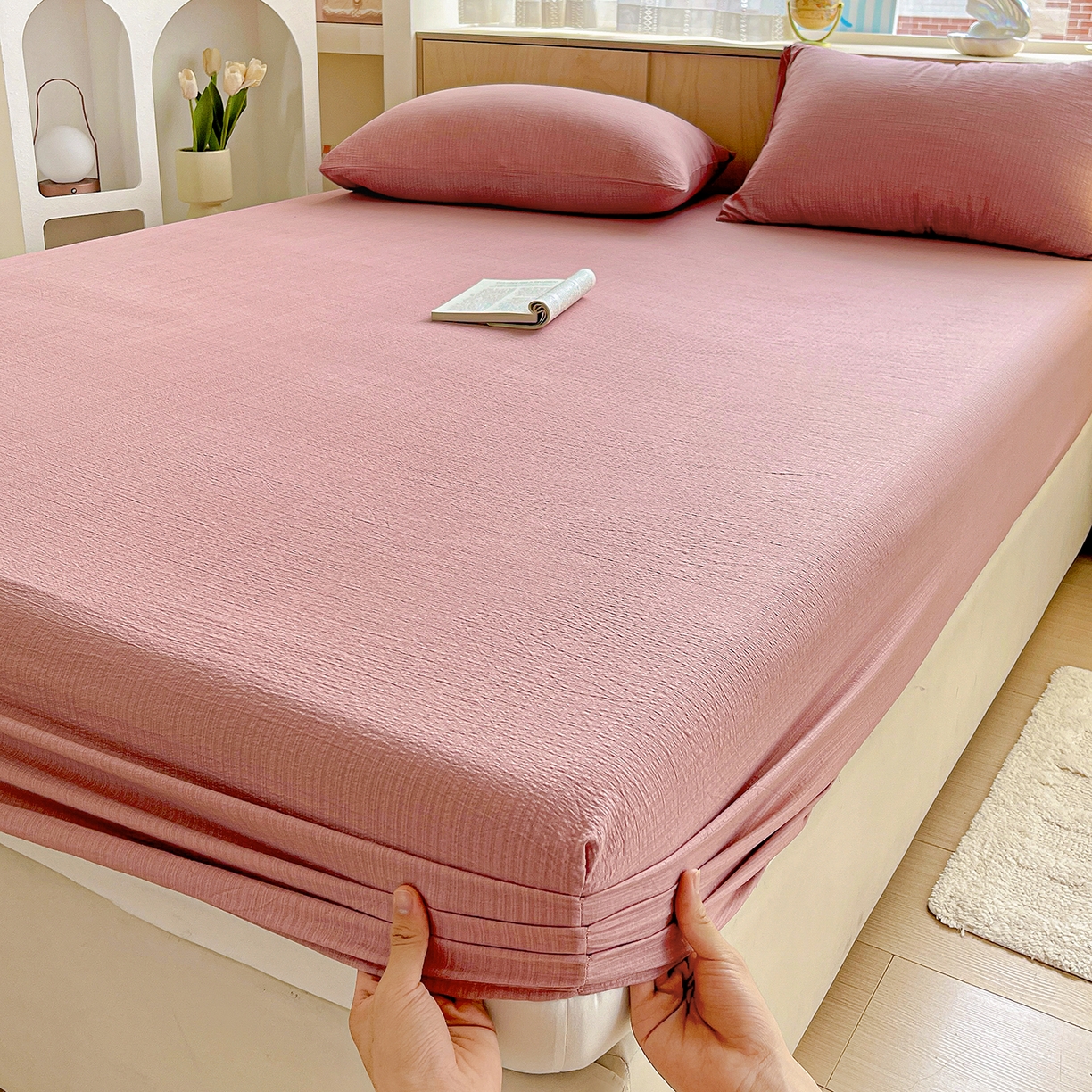 卡迪熊家纺 2025新款超柔云感双层纱床笠 双层纱-豆沙