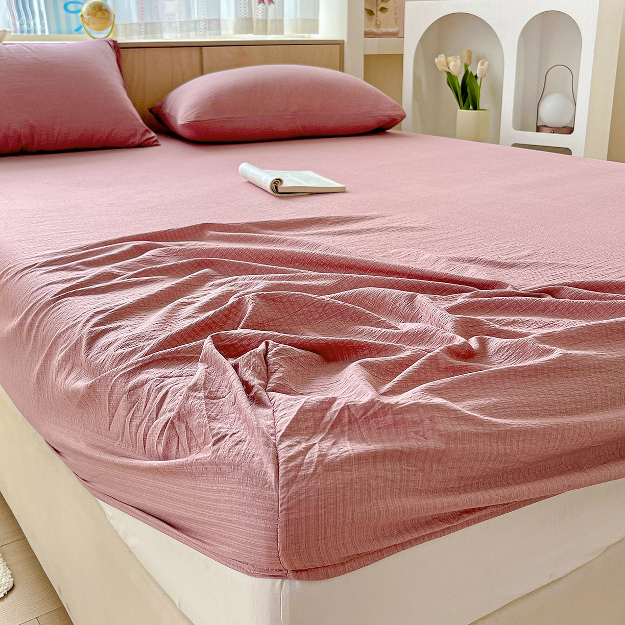 91家纺网 家纺一手货源 找家纺 卡迪熊家纺 2025新款超柔云感双层纱床笠 双层纱-豆沙