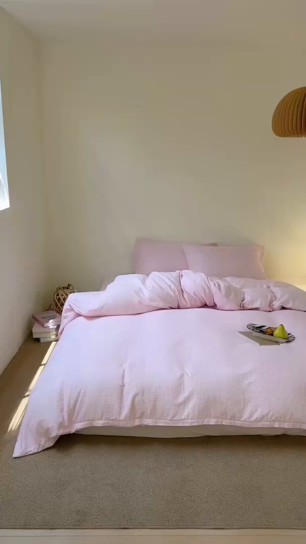 91家纺网 家纺一手货源 找家纺 （总）窝米 2025新品全棉纯棉双层纱简约条格四件套系列第一组