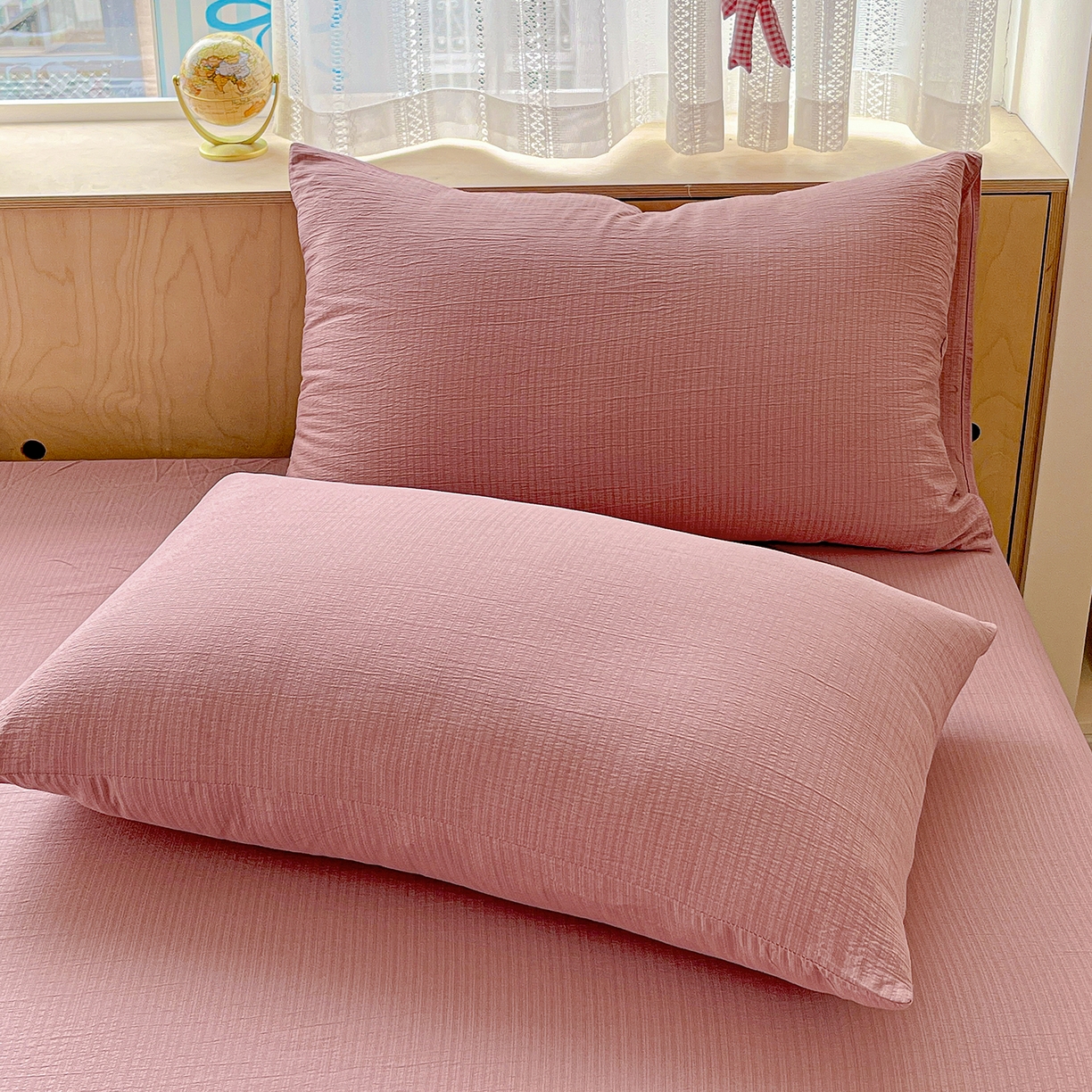 91家纺网 家纺一手货源 找家纺 卡迪熊家纺 2025新款超柔云感双层纱床笠 双层纱-豆沙