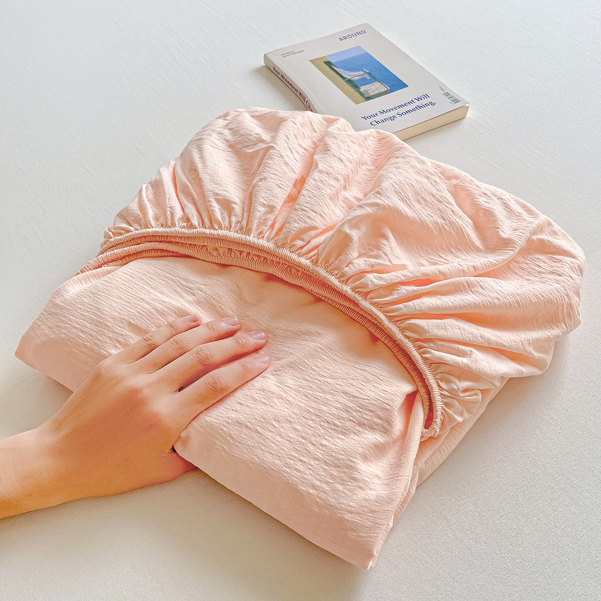 91家纺网 家纺一手货源 找家纺 卡迪熊家纺 2025新款超柔云感双层纱床笠 双层纱-浅粉