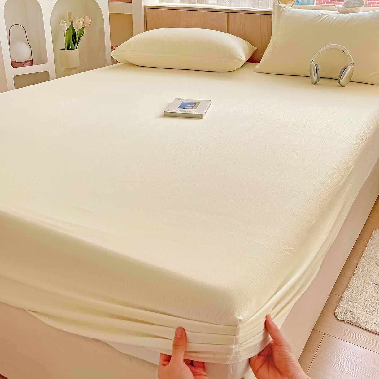 卡迪熊家纺 2025新款超柔云感双层纱床笠 双层纱-乳白