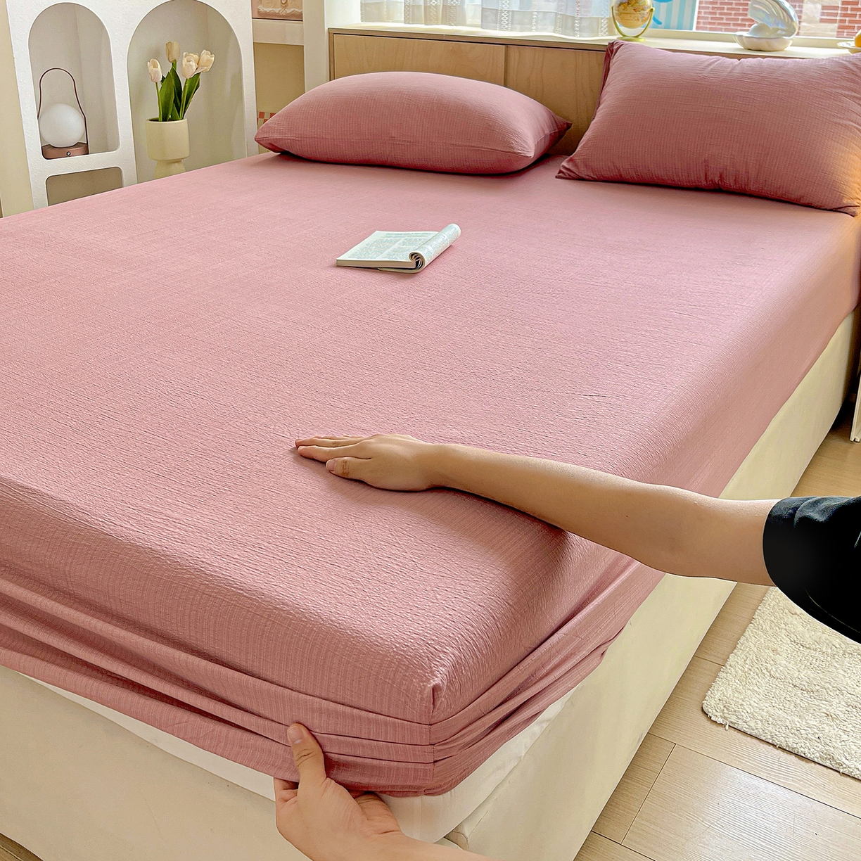 91家纺网 家纺一手货源 找家纺 （总）彩韵家纺 2025新款超柔云感双层纱床笠