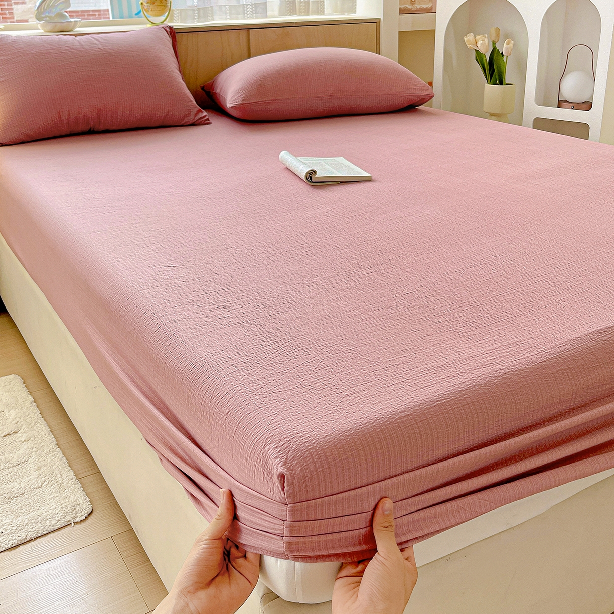 91家纺网 家纺一手货源 找家纺 （总）彩韵家纺 2025新款超柔云感双层纱床笠