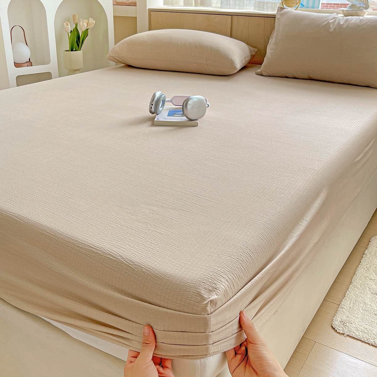 彩韵家纺 2025新款超柔云感双层纱床笠 双层纱-杏色