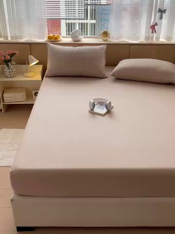 91家纺网 家纺一手货源 找家纺 彩韵家纺 2025新款超柔云感双层纱床笠 双层纱-杏色