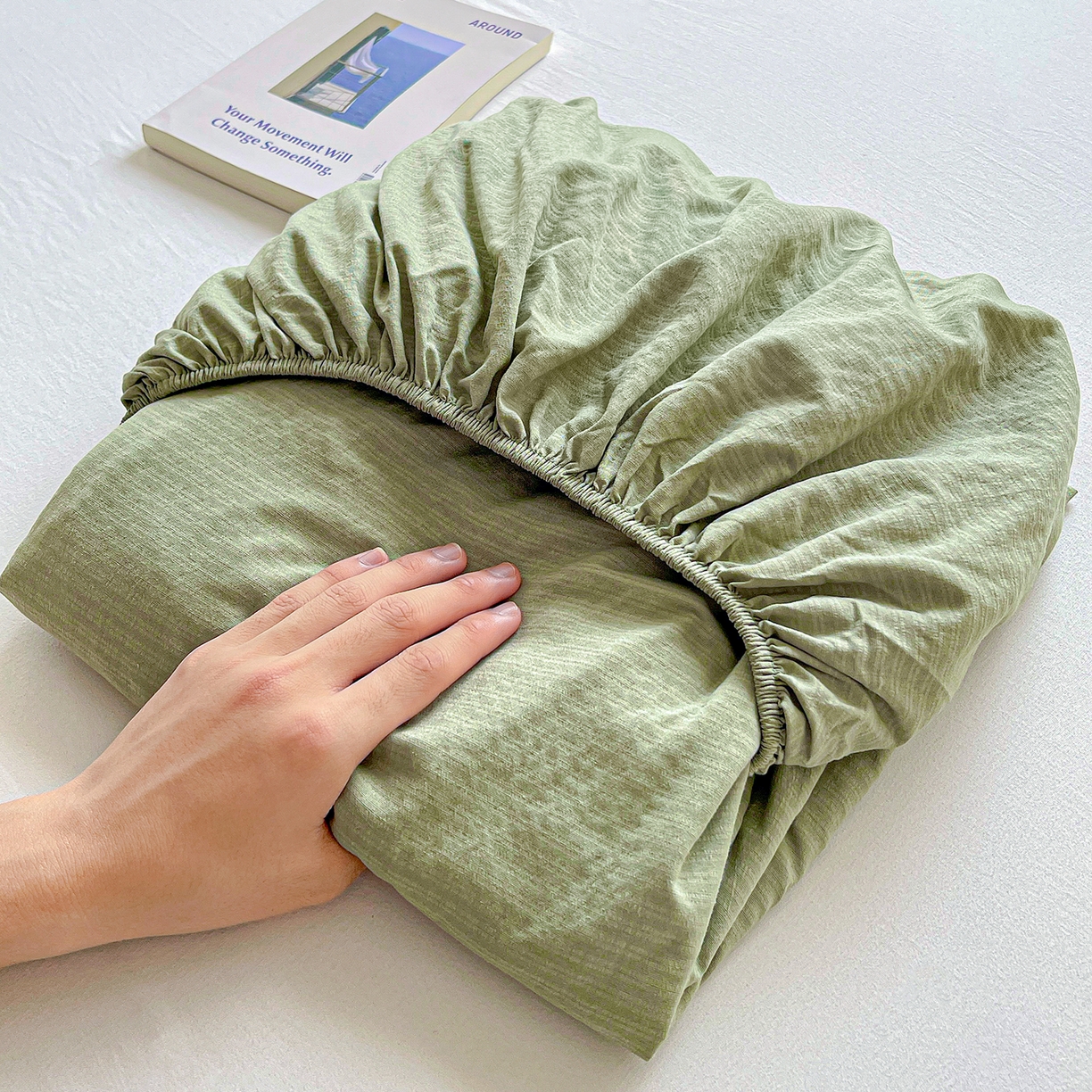 91家纺网 家纺一手货源 找家纺 彩韵家纺 2025新款超柔云感双层纱床笠 双层纱-翠绿