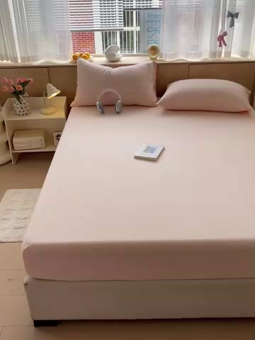 91家纺网 家纺一手货源 找家纺 彩韵家纺 2025新款超柔云感双层纱床笠 双层纱-浅粉