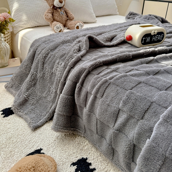 91家纺网 家纺一手货源 找家纺 耀悦家纺 2025新款塔芙绒多功能面包格毛毯毯子 面包格-芝麻