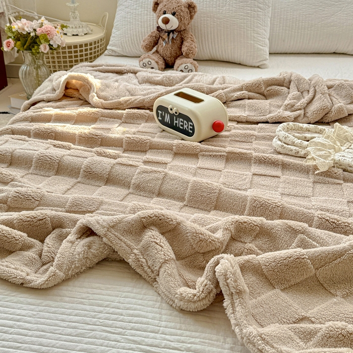 91家纺网 家纺一手货源 找家纺 耀悦家纺 2025新款塔芙绒多功能面包格毛毯毯子 面包格-曲奇