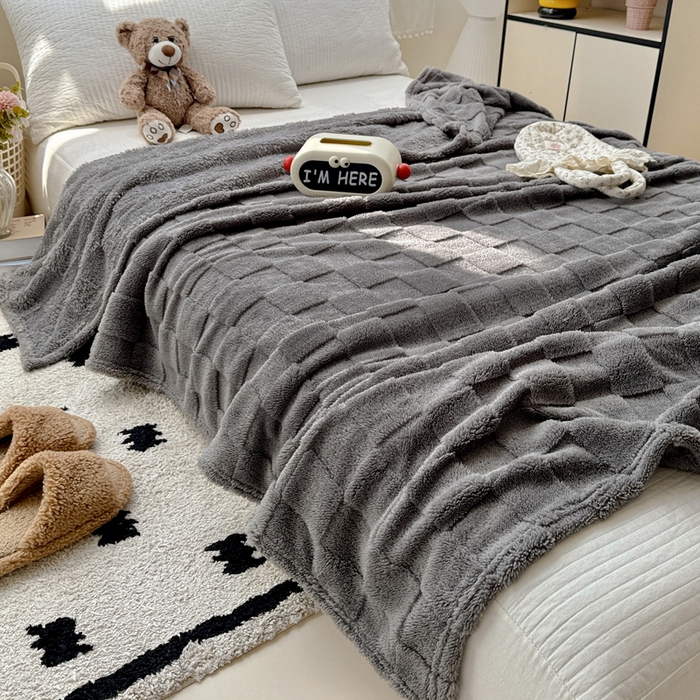 91家纺网 家纺一手货源 找家纺 耀悦家纺 2025新款塔芙绒多功能面包格毛毯毯子 面包格-芝麻