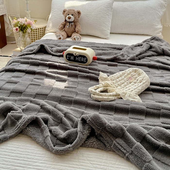 91家纺网 家纺一手货源 找家纺 耀悦家纺 2025新款塔芙绒多功能面包格毛毯毯子 面包格-芝麻