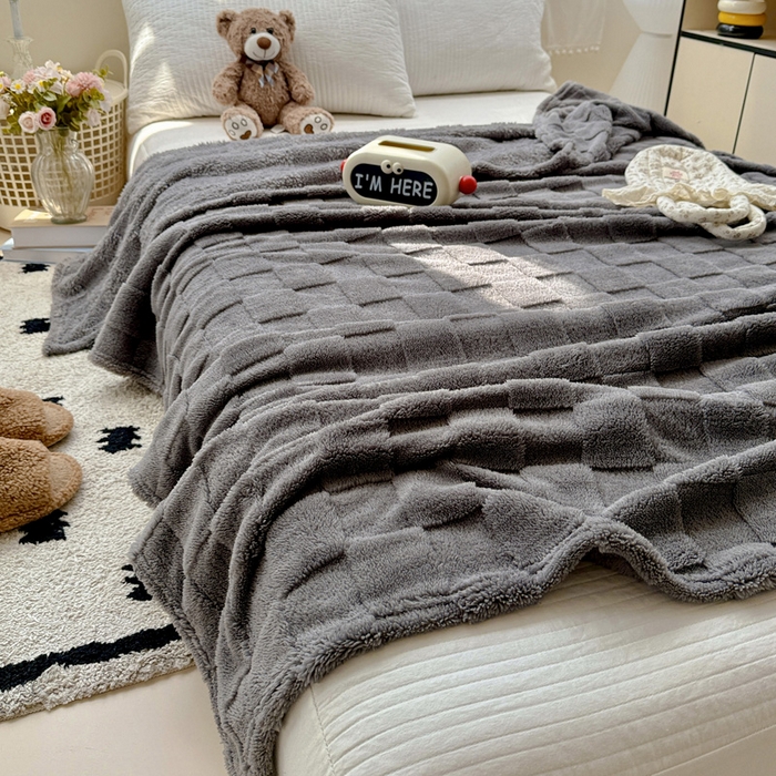 91家纺网 家纺一手货源 找家纺 耀悦家纺 2025新款塔芙绒多功能面包格毛毯毯子 面包格-芝麻