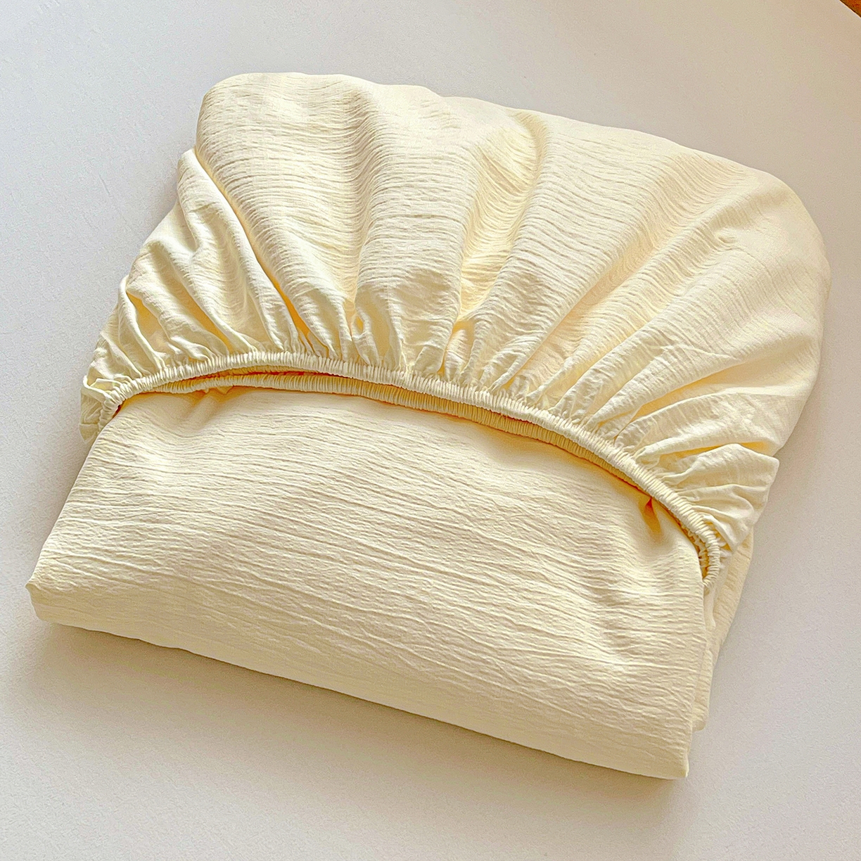 91家纺网 家纺一手货源 找家纺 彩韵家纺 2025新款超柔云感双层纱床笠 双层纱-乳白