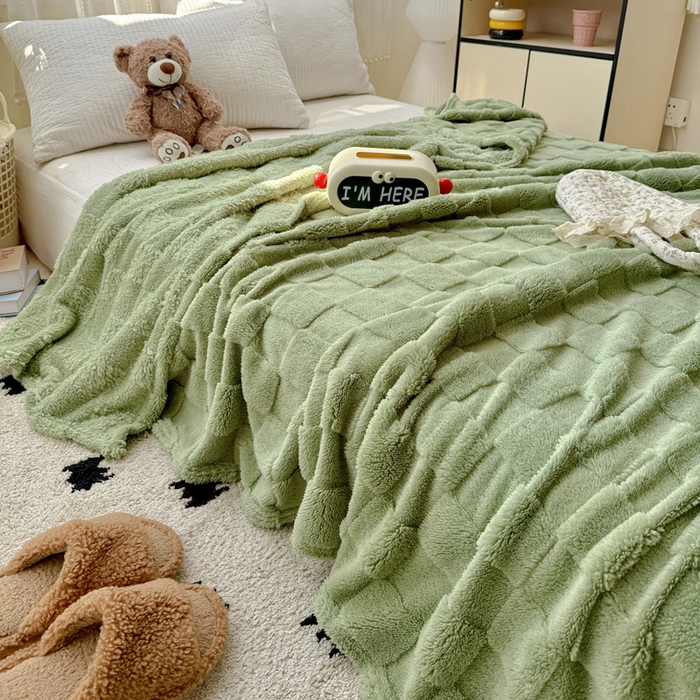 91家纺网 家纺一手货源 找家纺 耀悦家纺 2025新款塔芙绒多功能面包格毛毯毯子 面包格-抹茶