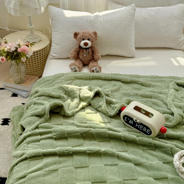 91家纺网 家纺一手货源 找家纺 耀悦家纺 2025新款塔芙绒多功能面包格毛毯毯子 面包格-抹茶