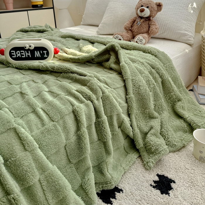 91家纺网 家纺一手货源 找家纺 耀悦家纺 2025新款塔芙绒多功能面包格毛毯毯子 面包格-抹茶
