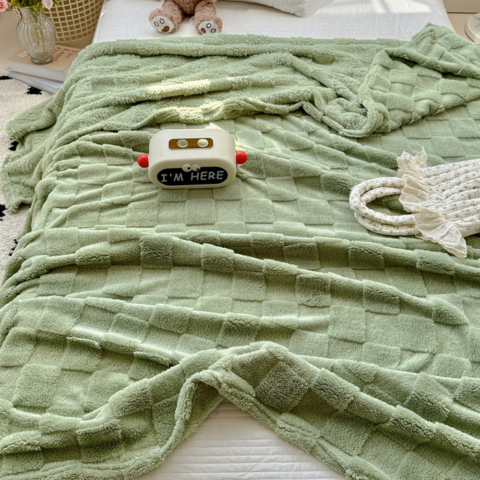 91家纺网 家纺一手货源 找家纺 耀悦家纺 2025新款塔芙绒多功能面包格毛毯毯子 面包格-抹茶