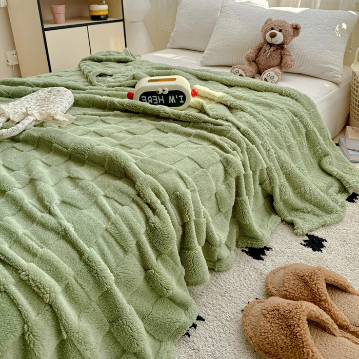 91家纺网 家纺一手货源 找家纺 耀悦家纺 2025新款塔芙绒多功能面包格毛毯毯子 面包格-抹茶
