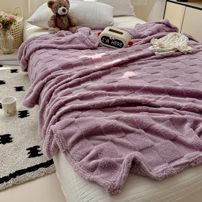 91家纺网 家纺一手货源 找家纺 耀悦家纺 2025新款塔芙绒多功能面包格毛毯毯子 面包格-葡萄