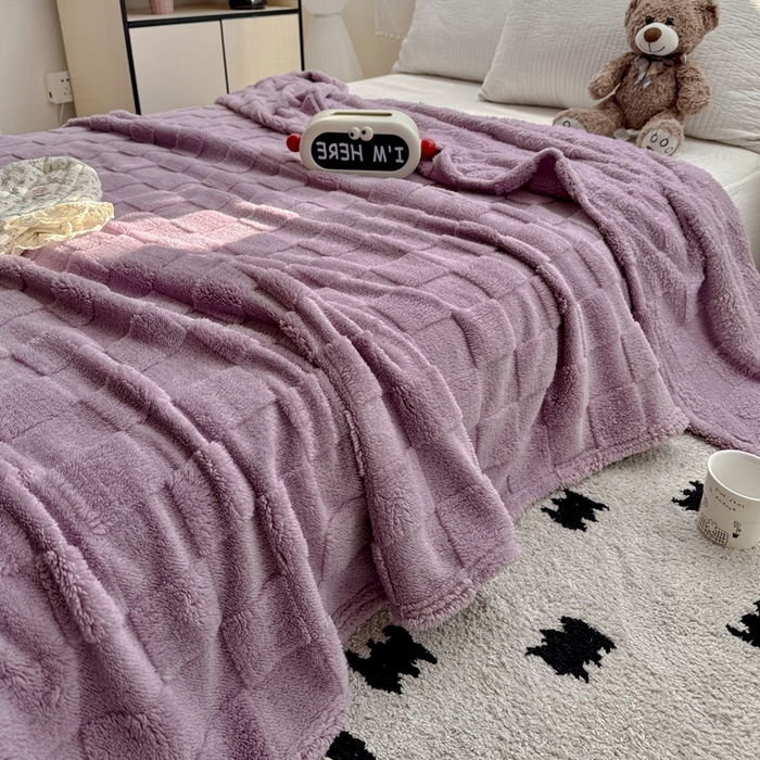 91家纺网 家纺一手货源 找家纺 耀悦家纺 2025新款塔芙绒多功能面包格毛毯毯子 面包格-葡萄