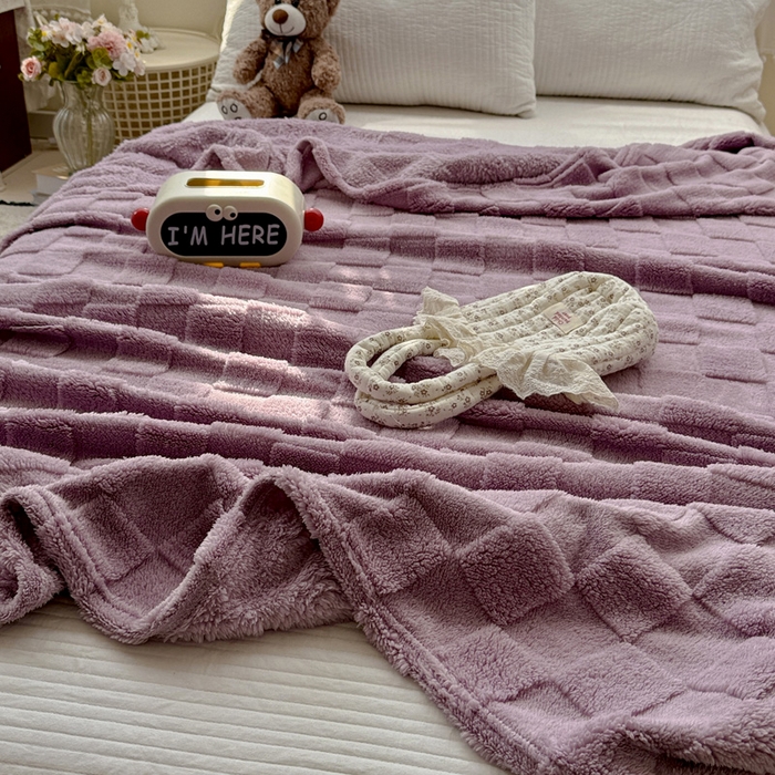 91家纺网 家纺一手货源 找家纺 耀悦家纺 2025新款塔芙绒多功能面包格毛毯毯子 面包格-葡萄