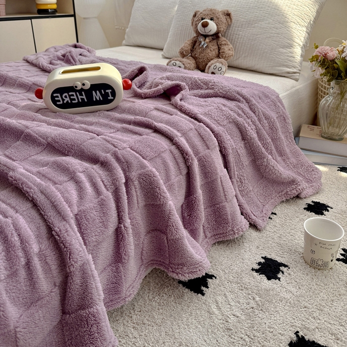 91家纺网 家纺一手货源 找家纺 耀悦家纺 2025新款塔芙绒多功能面包格毛毯毯子 面包格-葡萄