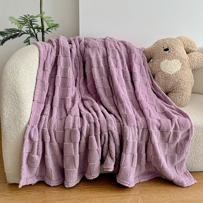 91家纺网 家纺一手货源 找家纺 耀悦家纺 2025新款塔芙绒多功能面包格毛毯毯子 面包格-葡萄