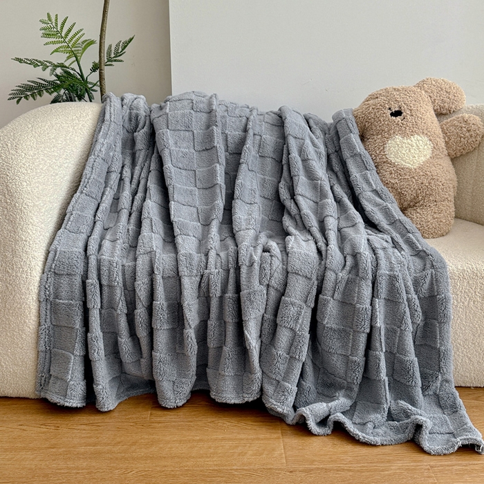 91家纺网 家纺一手货源 找家纺 耀悦家纺 2025新款塔芙绒多功能面包格毛毯毯子 面包格-蓝莓