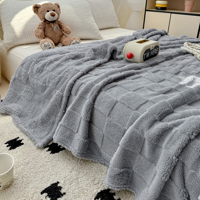 91家纺网 家纺一手货源 找家纺 耀悦家纺 2025新款塔芙绒多功能面包格毛毯毯子 面包格-蓝莓