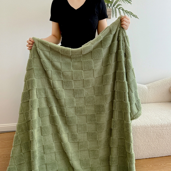 91家纺网 家纺一手货源 找家纺 耀悦家纺 2025新款塔芙绒多功能面包格毛毯毯子 面包格-抹茶