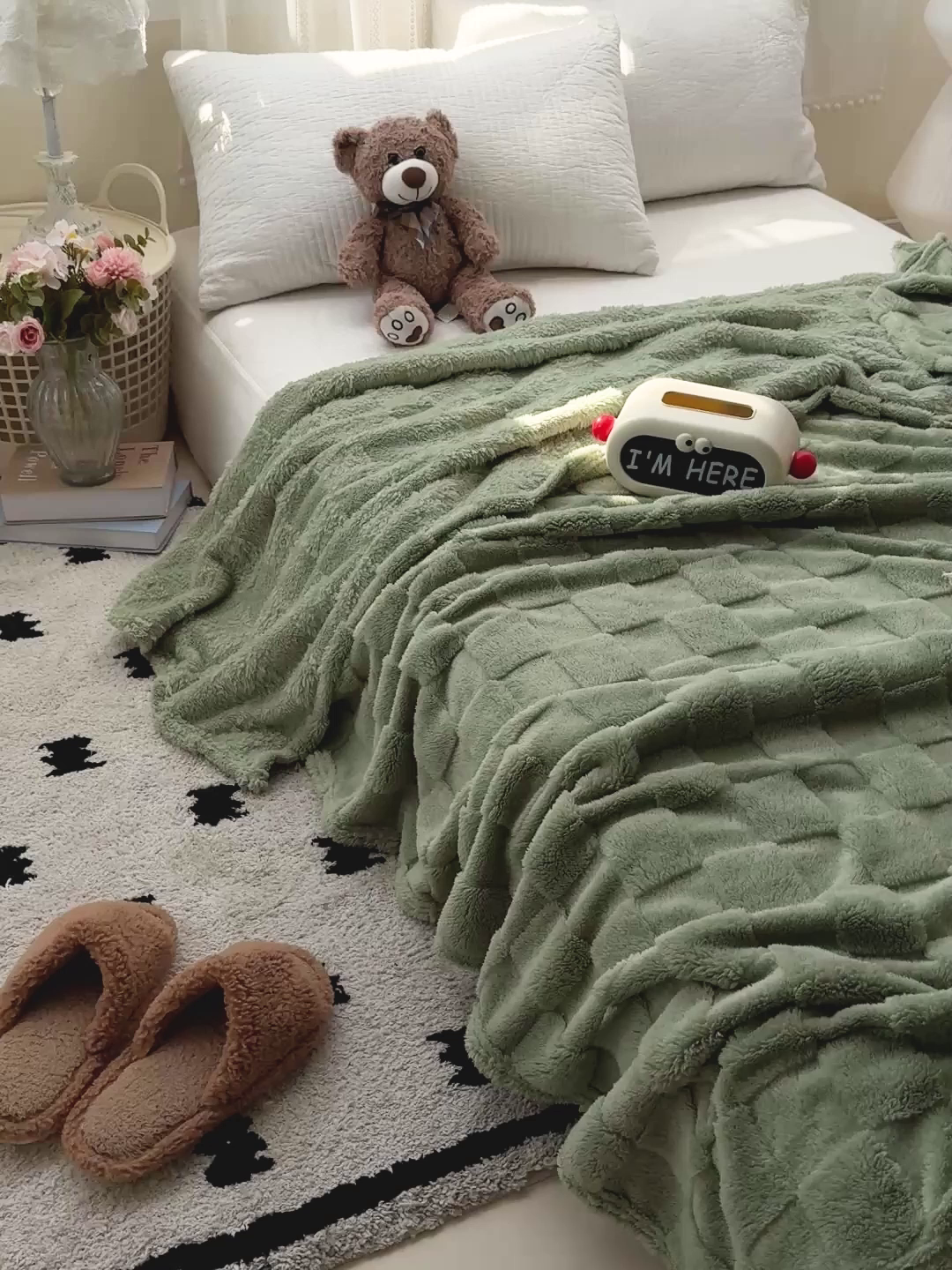 91家纺网 家纺一手货源 找家纺 耀悦家纺 2025新款塔芙绒多功能面包格毛毯毯子 面包格-抹茶