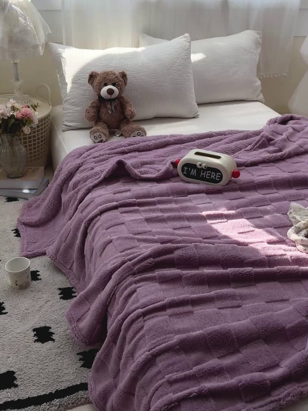 91家纺网 家纺一手货源 找家纺 耀悦家纺 2025新款塔芙绒多功能面包格毛毯毯子 面包格-葡萄