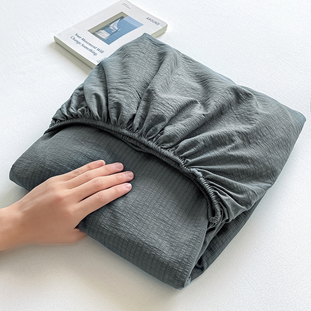 91家纺网 家纺一手货源 找家纺 彩韵家纺 2025新款超柔云感双层纱床笠 双层纱-深灰