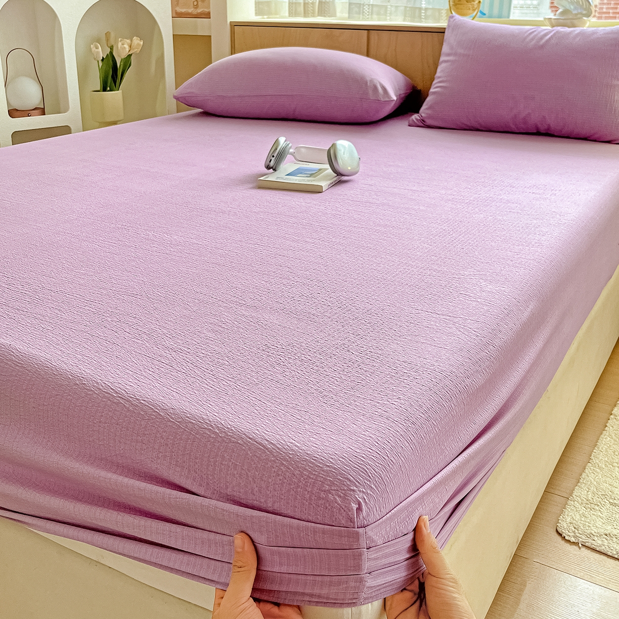 彩韵家纺 2025新款超柔云感双层纱床笠 双层纱-紫色