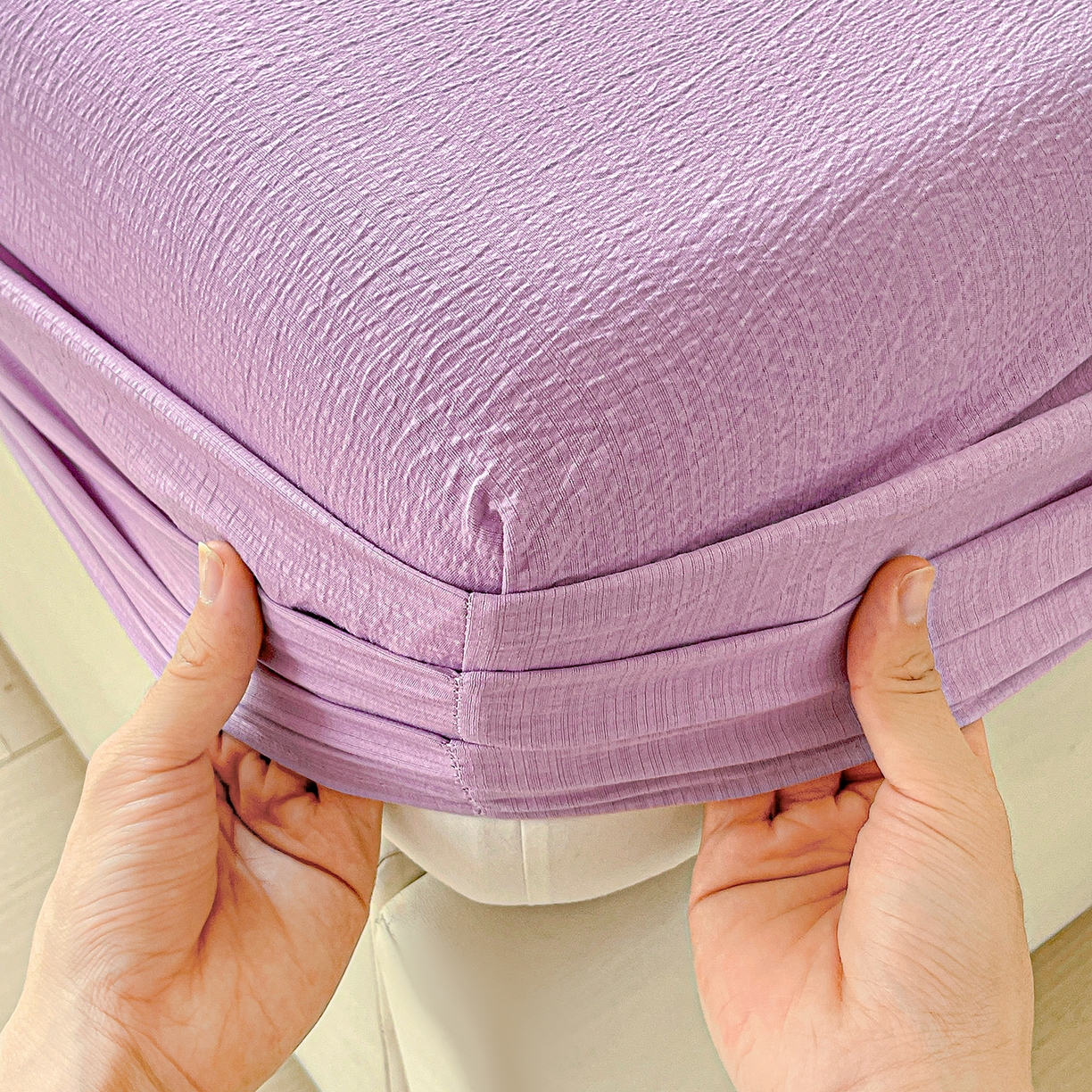 91家纺网 家纺一手货源 找家纺 彩韵家纺 2025新款超柔云感双层纱床笠 双层纱-紫色