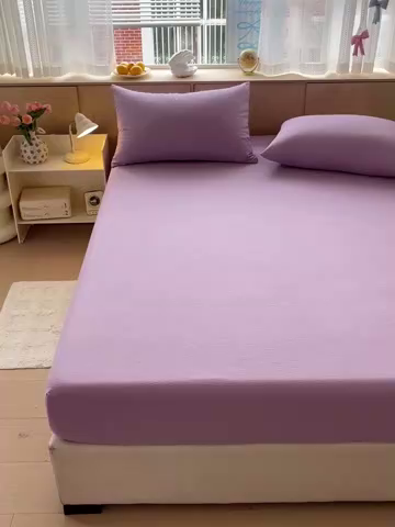 91家纺网 家纺一手货源 找家纺 彩韵家纺 2025新款超柔云感双层纱床笠 双层纱-紫色