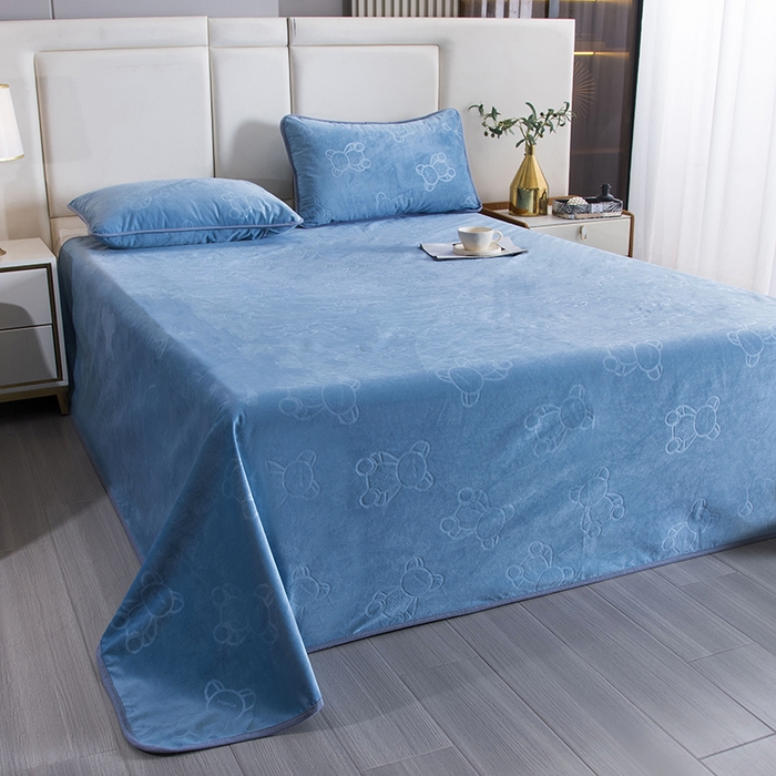 91家纺网 家纺一手货源 找家纺 茗婷家纺 2025新款供跨境外贸亚马逊保暖水晶绒防水床单单床单床单单件隔尿垫护理垫 湖蓝色