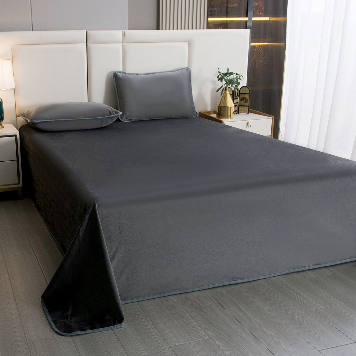 91家纺网 家纺一手货源 找家纺 茗婷家纺 2025新款供跨境外贸亚马逊保暖水晶绒防水床单单床单床单单件隔尿垫护理垫 深灰