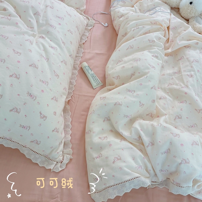 91家纺网 家纺一手货源 找家纺 （总）荣轩2025新款全棉双层纱镂空花边工艺款四件套（铺床版）