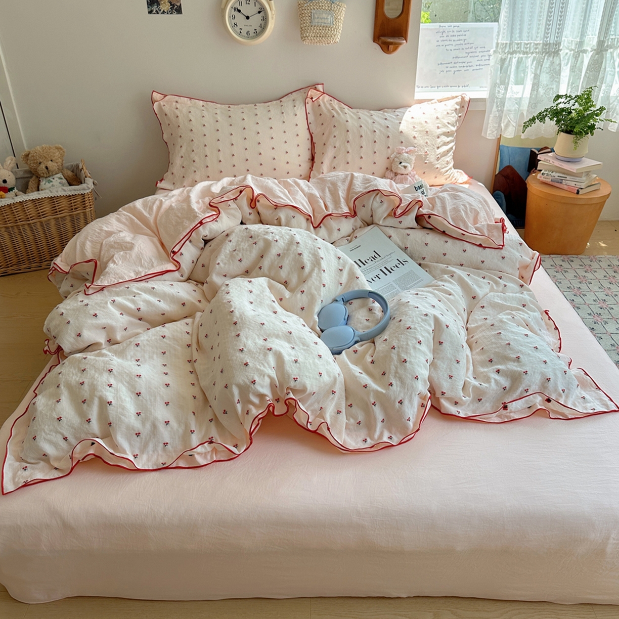 （总）轻奢坊 2025新款小樱桃大提花剪花水洗棉密拷花边四件套