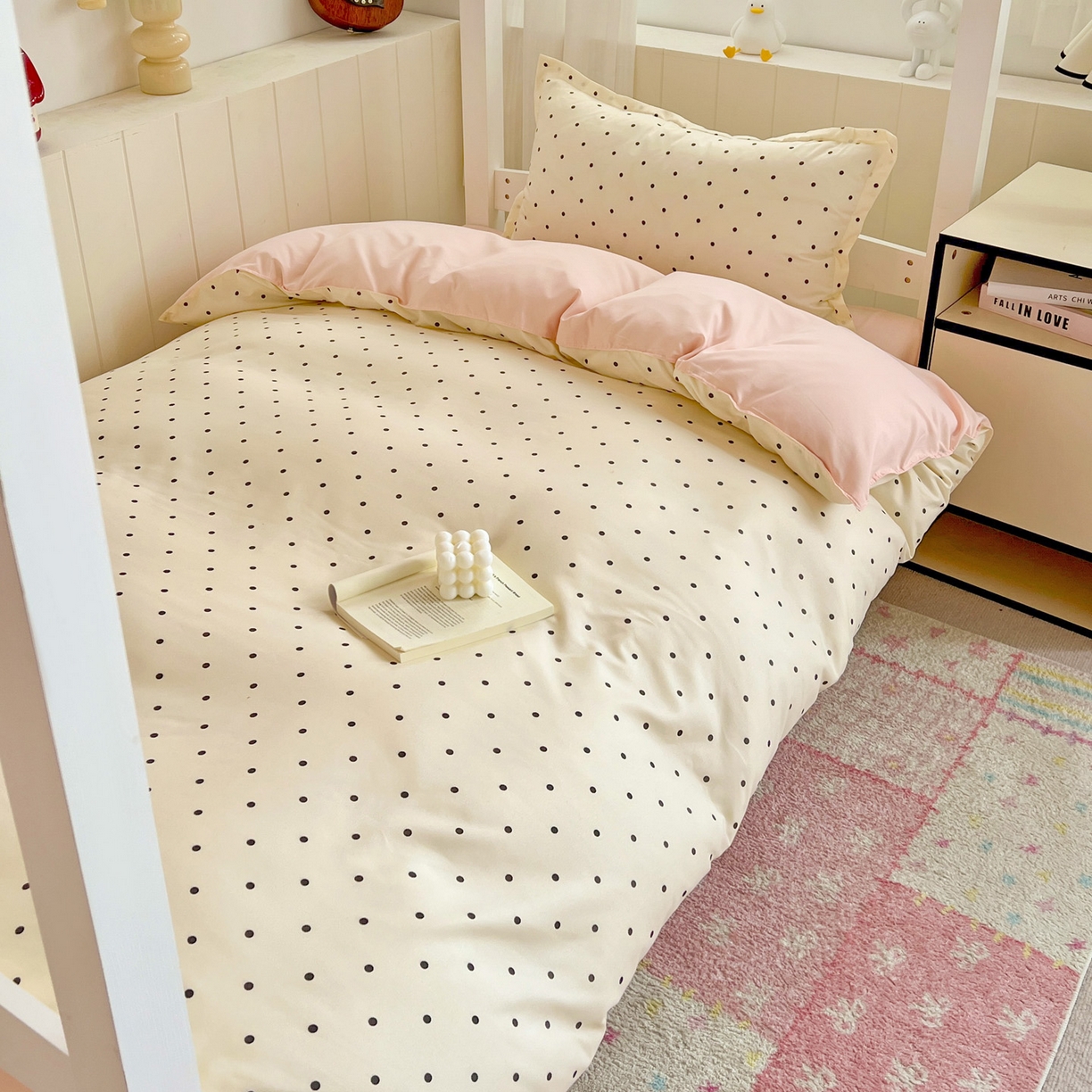 楠沐家纺 2025新款格子系列芦荟棉学生三件套四件套 粉色波点